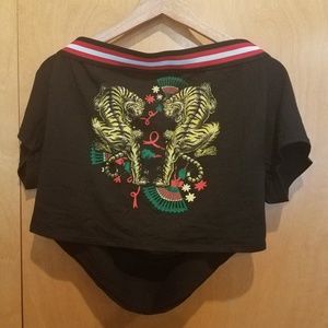 Fashion Nova Black w/ Tiger Design Crop Top Sz 3X